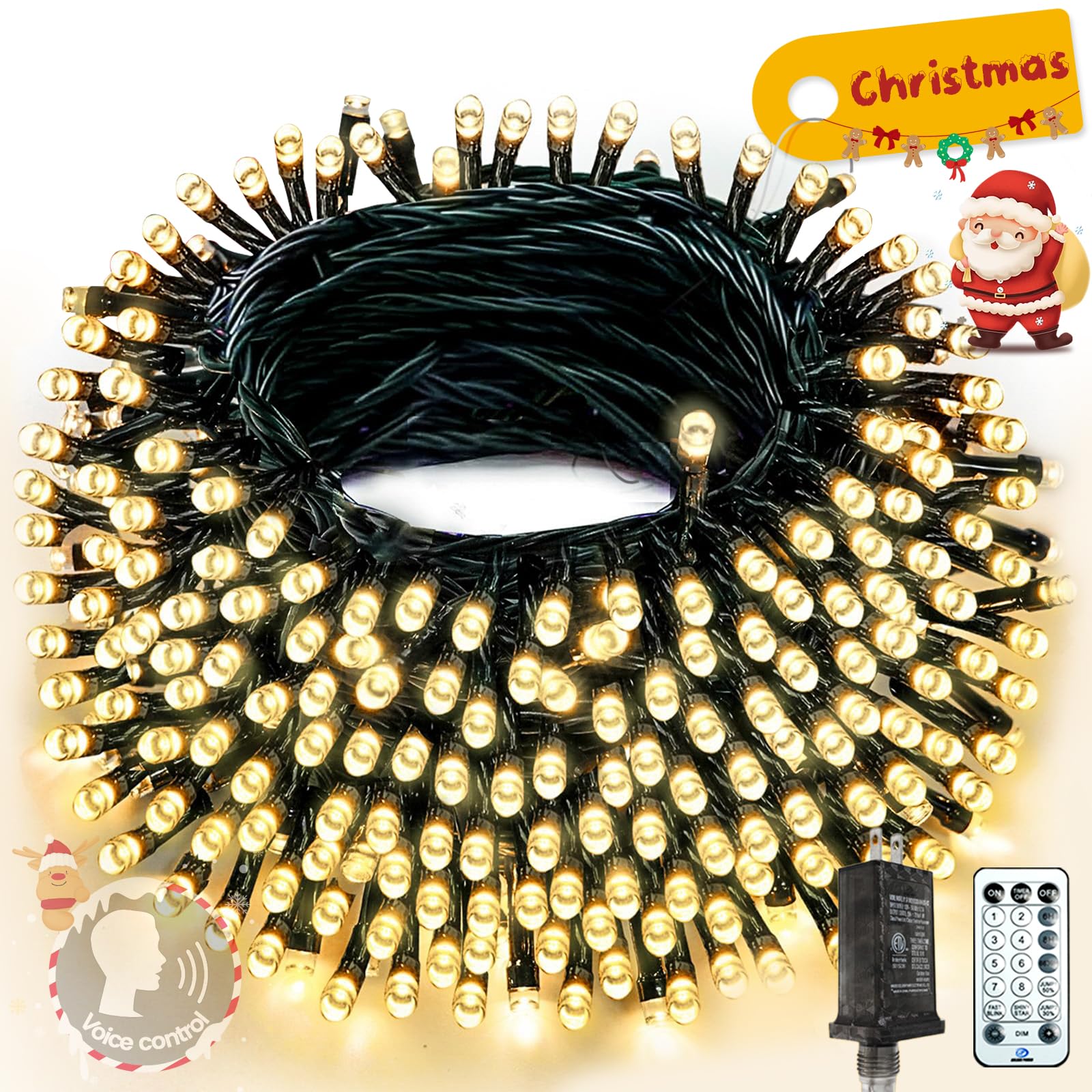 Photo 1 of 2026 New Voice Control 88ft 240LED Smart Christmas String Lights Outdoor/Indoor | String Lights with Remote, 12Modes, 7Voice Commands & Timers, Christmas Twinkle Light for Xmas Tree Decor (Warm White)