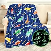 SOCHOW Glow in The Dark Dinosaur Blanket for Sons Daughters, Toys for 3-10 Year Old Preteen Teen Birthday Presents, Soft Cozy Flannel Throw Blanket for All Seasons, Blue 50 x 60 Inches