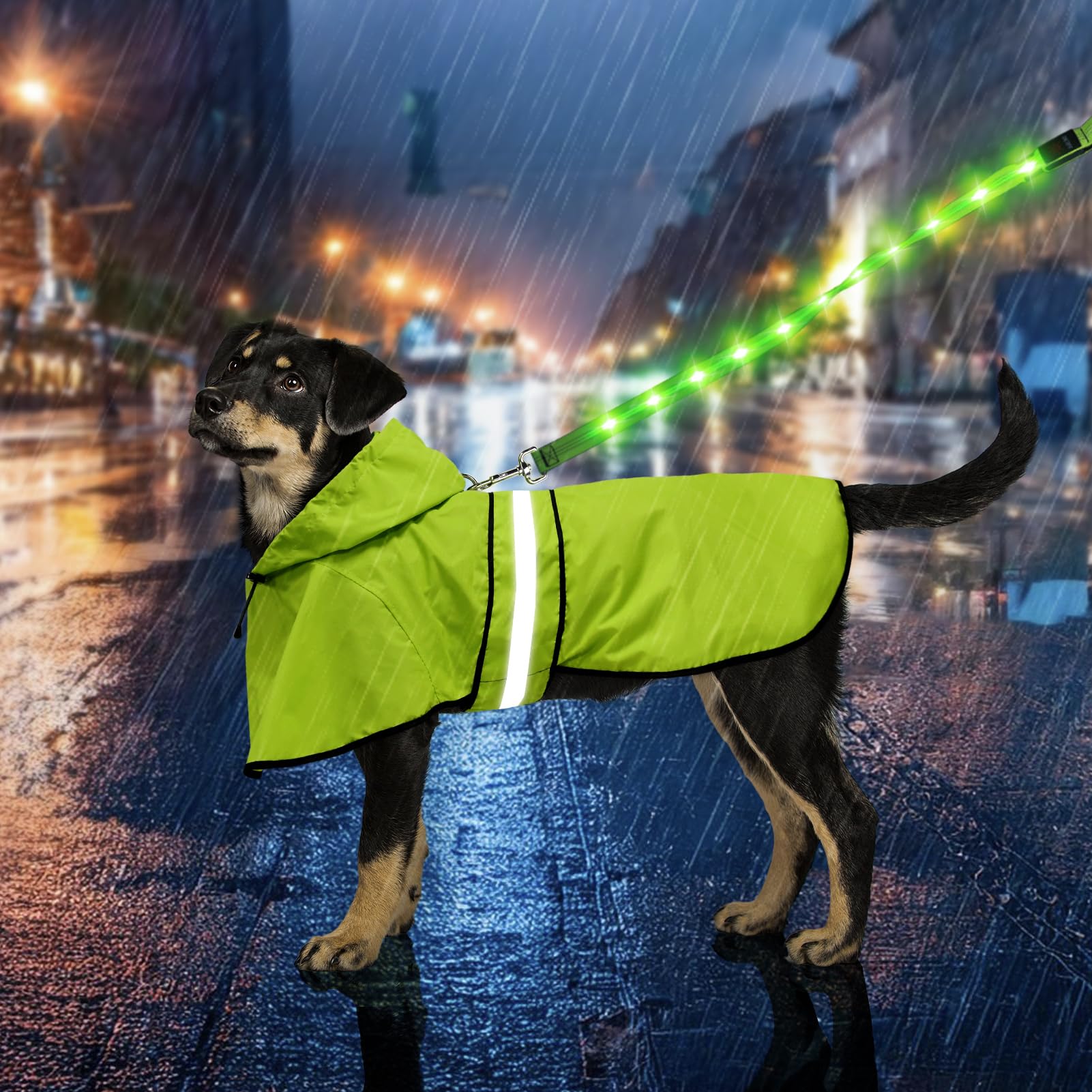 Weesiber Dog Raincoat - Waterproof Dog Rain Coat, Adjustable Reflective Dog Rain Jacket, Lightweight Dog Poncho, Dog Slicker for Dog Walking (Medium, Green)
