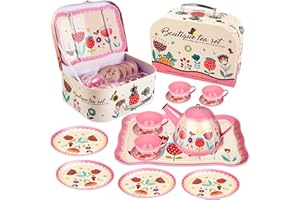 Tea Party Set for Little Girls, Birthday Gift for Age 3 4 5 6 Year Old, Toddler Kitchen Pretend Toys Set with Carrying Case,B