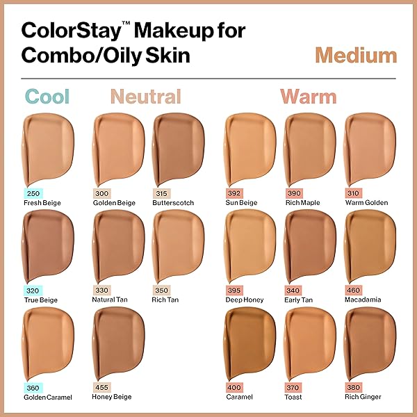 REVLON LIQUID FOUNDATION, COLORSTAY FACE MAKEUP FOR COMBINATION & OILY SKIN, SPF 15, MEDIUM-FULL COVERAGE WITH MATTE FINISH, 380 RICH GINGER, 1 FL OZ