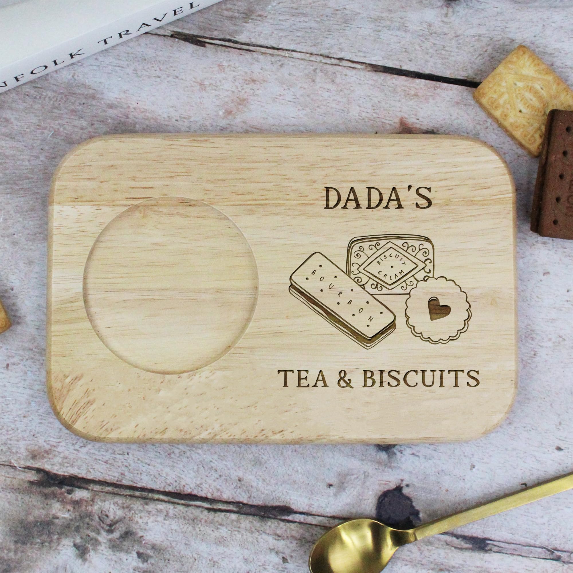 eBuyGB Engraved Tea & Biscuits Serving Board, Gifts for Dad, Dada, Papa, Wood
