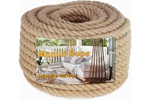 DEDU Manila Rope 3/4 Inch X 100 Ft, Natural Hemp Rope 4 Strand Twisted, Thick for Crafts Heavy Duty Multipurpose for Swing Bed, Camping, Tug of War, Docks, DIY Projects.