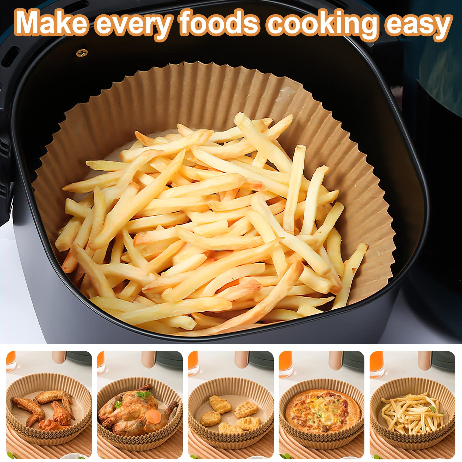 AiQInu Backpapier für Heißluftfritteuse, Airfryer Backpapier Rund 20cm 100 Stück BPA-frei Wasserdicht Ölfest Pergamentpapier Liner Airfryer Zubehör, für Heißluftfritteuse Ofen Mikrowelle 7