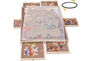 LYNXOR 1500 Piece Rotating Puzzle Board with 6 Drawers and Cover, 34''*26'' Portable Wooden Jigsaw for Adults & Kids, Premium Smooth Work Surface Lazy Susan Spinning Puzzle Board