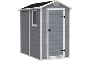 Keter Manor Outdoor Plastic Garden Storage Shed, Grey, 6 x 4 ft