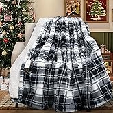 MAXEVE Faux Fur Heated Electric Blanket, 50"x60" Fast Heating Warming Throw Blankets with 8 Heating Levels & 8 Hours Auto Off with Over-Heat Protection & ETL Certified, Plaid Black