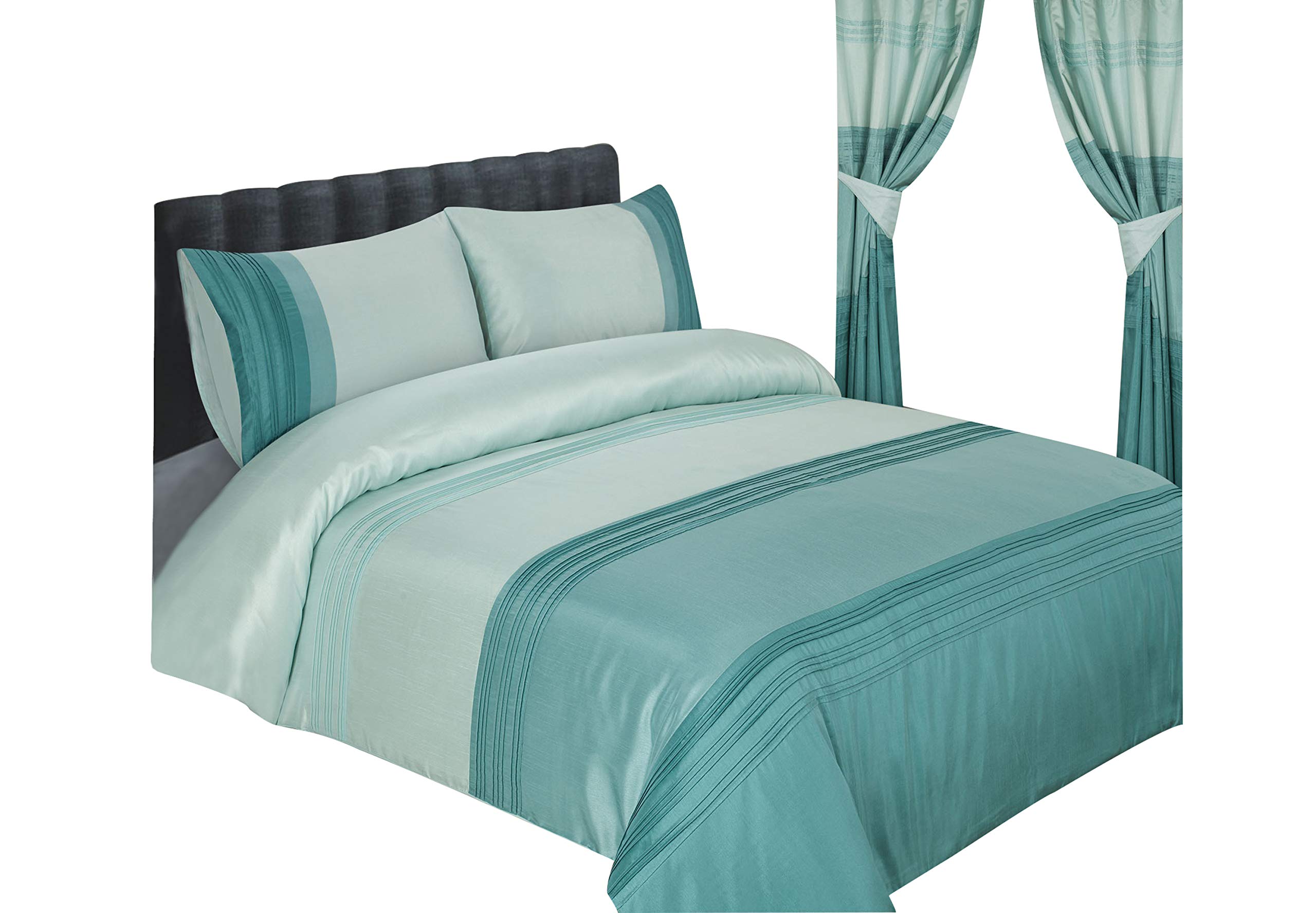 Sterling Mill Luxury Opal Faux Silk Bedding Duvet Cover Set Including Pillowcases (Duck Egg, Super King)