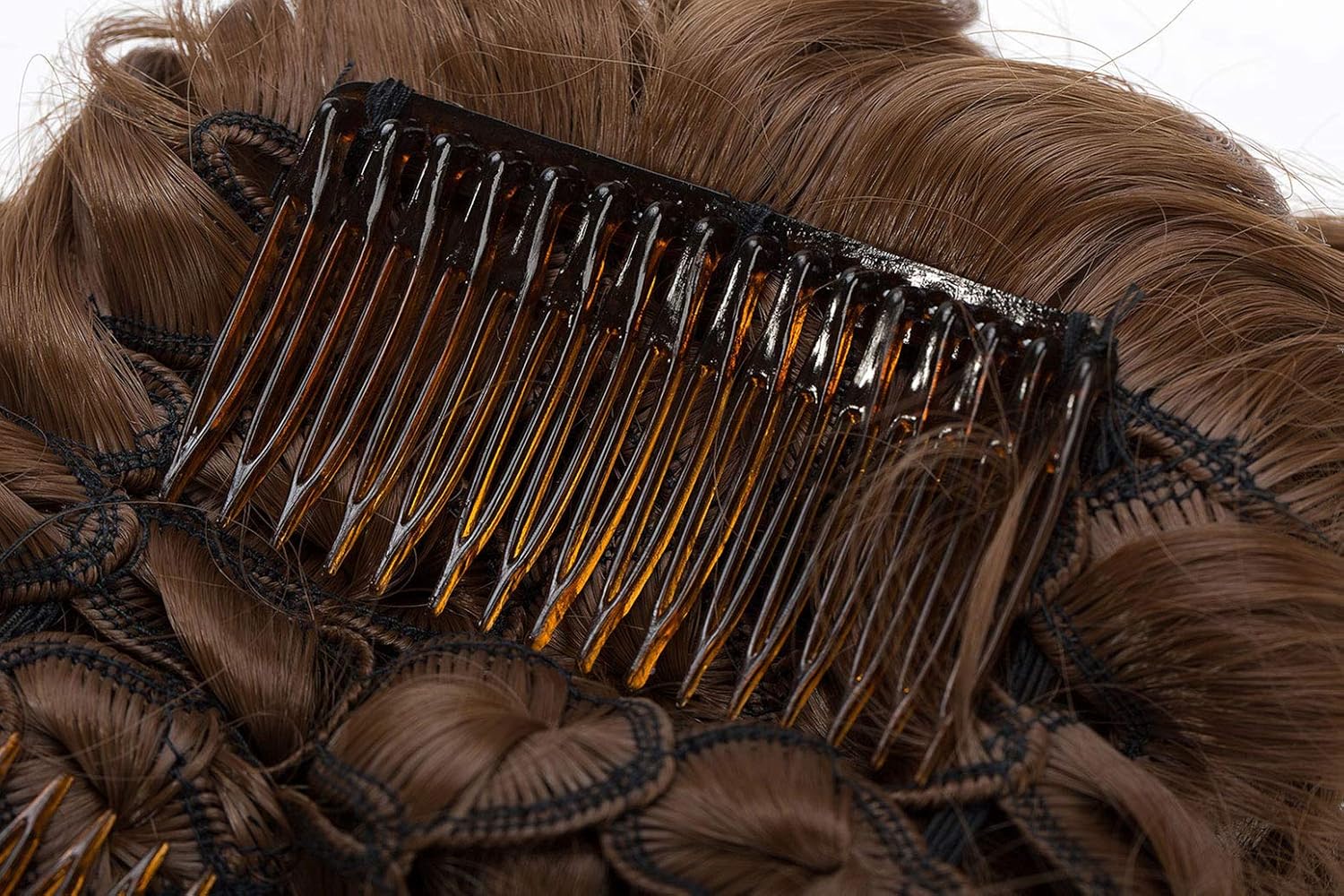 Short Combs Messy Curly Wavy Hair Extensions Bun Piece Up Do Drawstring Ponytail Clip in Comb Hair Extensions Chignon Light Brown - Image 3