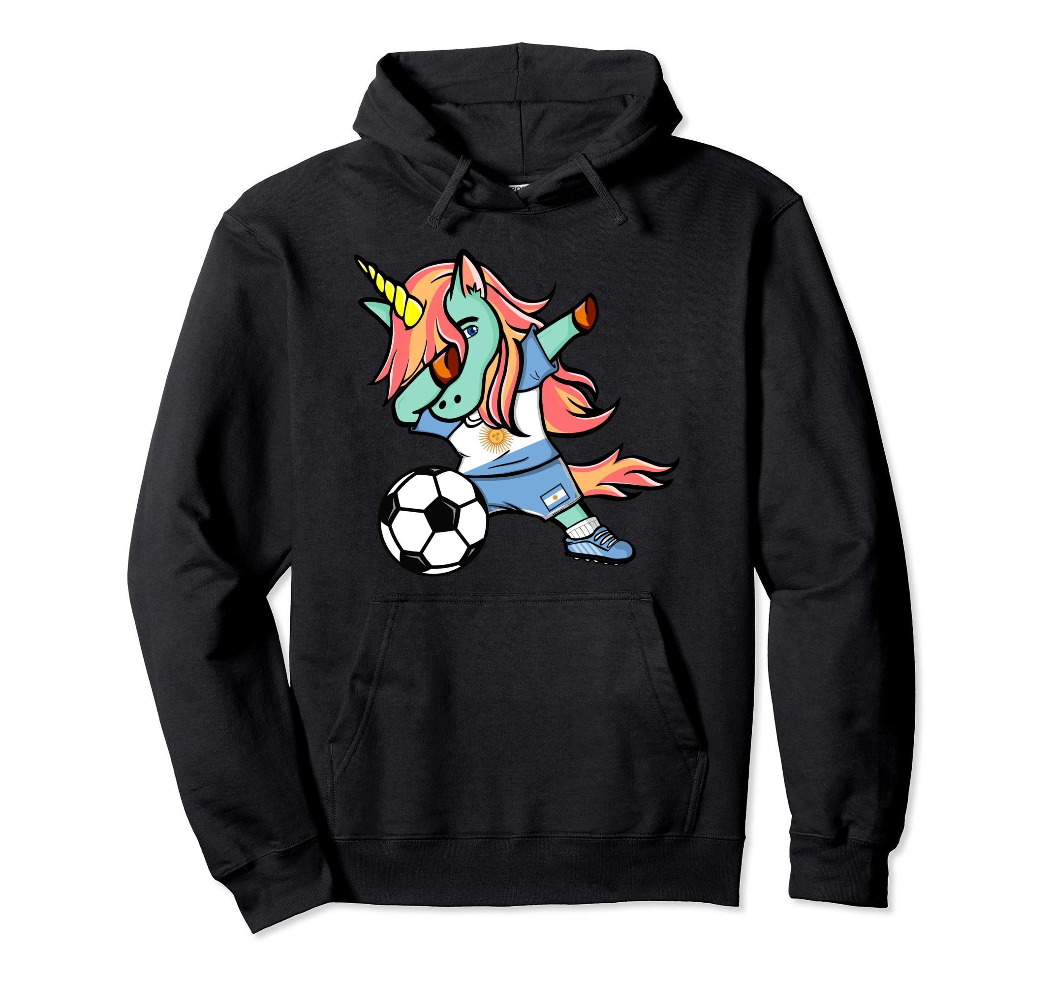 Dabbing Unicorn Argentina Football - Argentinian Flag Soccer Pullover Hoodie