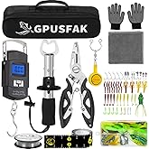 GPUSFAK Fishing Tool Kit, Fishing Gears, Pliers Ice Fly Hook Knotter Lip Gripper Anti-Slip Gloves Lures Baits Accessories