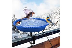 Lovppy Heated Bird Baths for Outdoors for Winter, 100W Heated Bird Bath Water Heater with Thermostatically Controlled, Heated Bird Bath for Deck Railing Outside Garden Patio Yard (Blue)