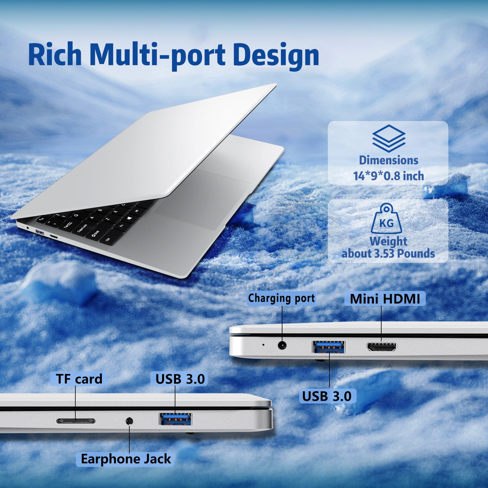 15.6 inch Laptops, Gaming Laptop with 8GB RAM 256GB SSD, Laptop Gamer, Traditional Laptops N4000, Netbook Computers Full HD 1920X1080 Display WiFi5 Mini-HDMI 180 Angle Opening for Student Business