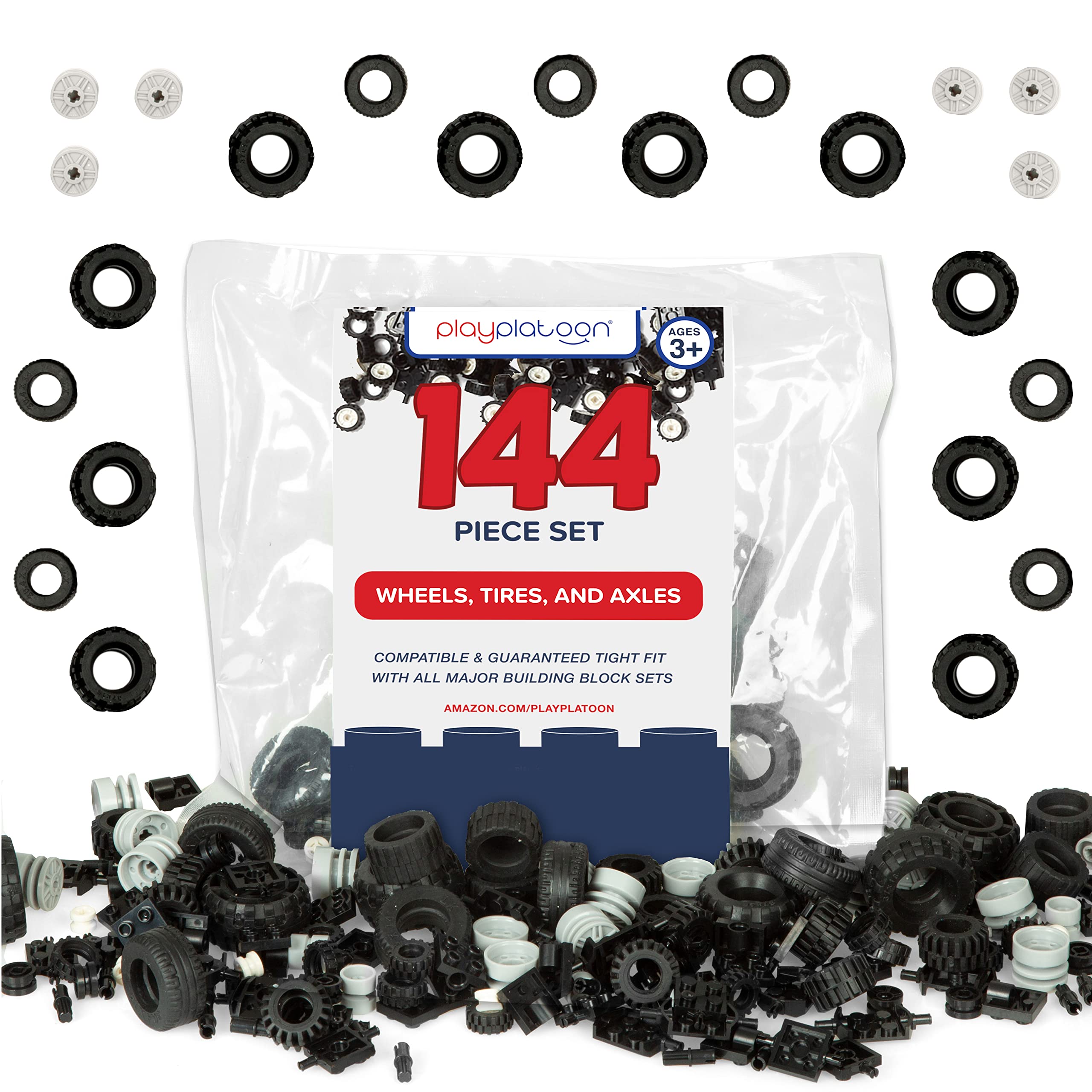 Photo 1 of Play Platoon 144 Piece Wheels and Axles Sets, Building Bricks Car Parts and Pieces Kit - Car Building Set with Wheels, Axles & Windshields