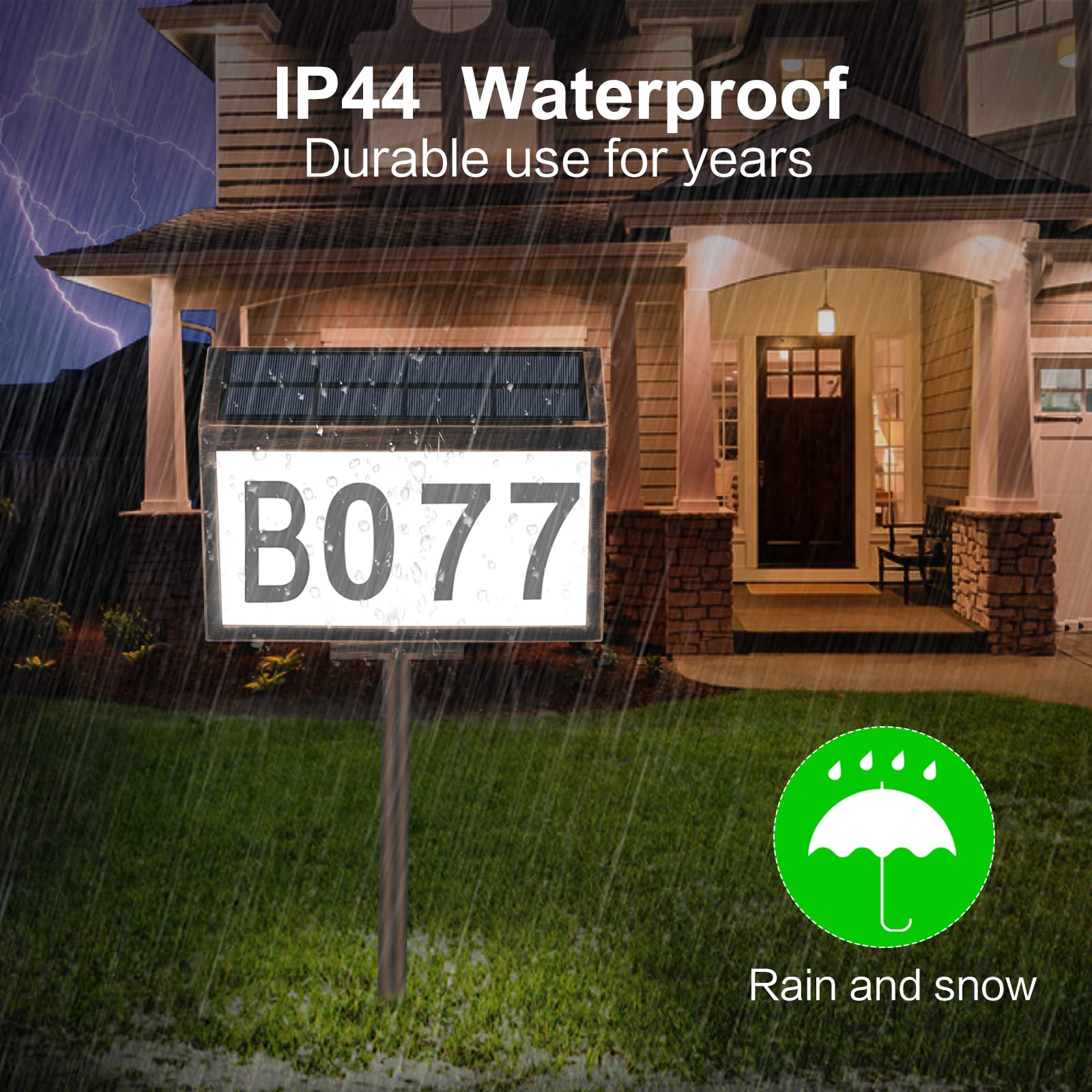 N.thr Dual-use Solar Lighted House Address Numbers Sign,LED Illuminated Waterproof Light Outdoor Address Plaque for Home Yard Garden House Wall-mounted and vertical dual-use Address Numbers Sign