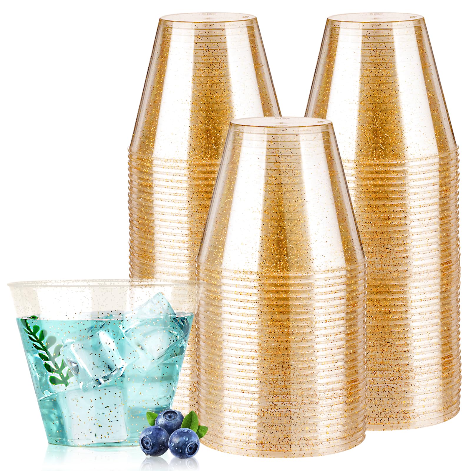Photo 1 of Goodluck 9 oz 100 PCS Gold Glitter Plastic Cups, Disposable Glitter Cups, Elegant Plastic Cocktail Glasses, Fancy Party Cups for Wedding, Birthday, Holiday