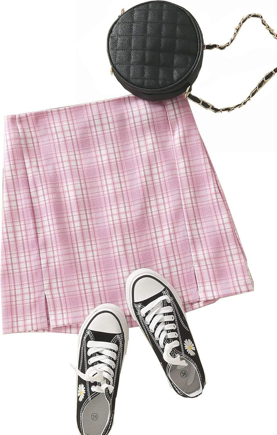 Floerns Women's Plaid Bodycon Dual Split Mini Skirt: Clothing