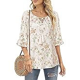 Furnex Women's Casual Ruffle Sleeve Tops V Neck Knit Shirts 2025 Spring Trendy Blouses
