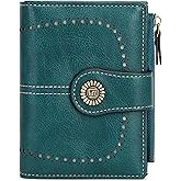 Ylawost Womens Wallet Small Bifold Leather Pocket Wallet Large Capacity Rfid Blocking Card Holder Zipper Coin Purse with 16 Card Slots & 2 ID Window-Peacock Blue