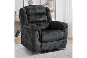 EBELLO Manual Recliner Chair, Soft Fabric Recliner Sofa with Overstuffed Armrest and Backrest for Living Room, Bedroom, Grey