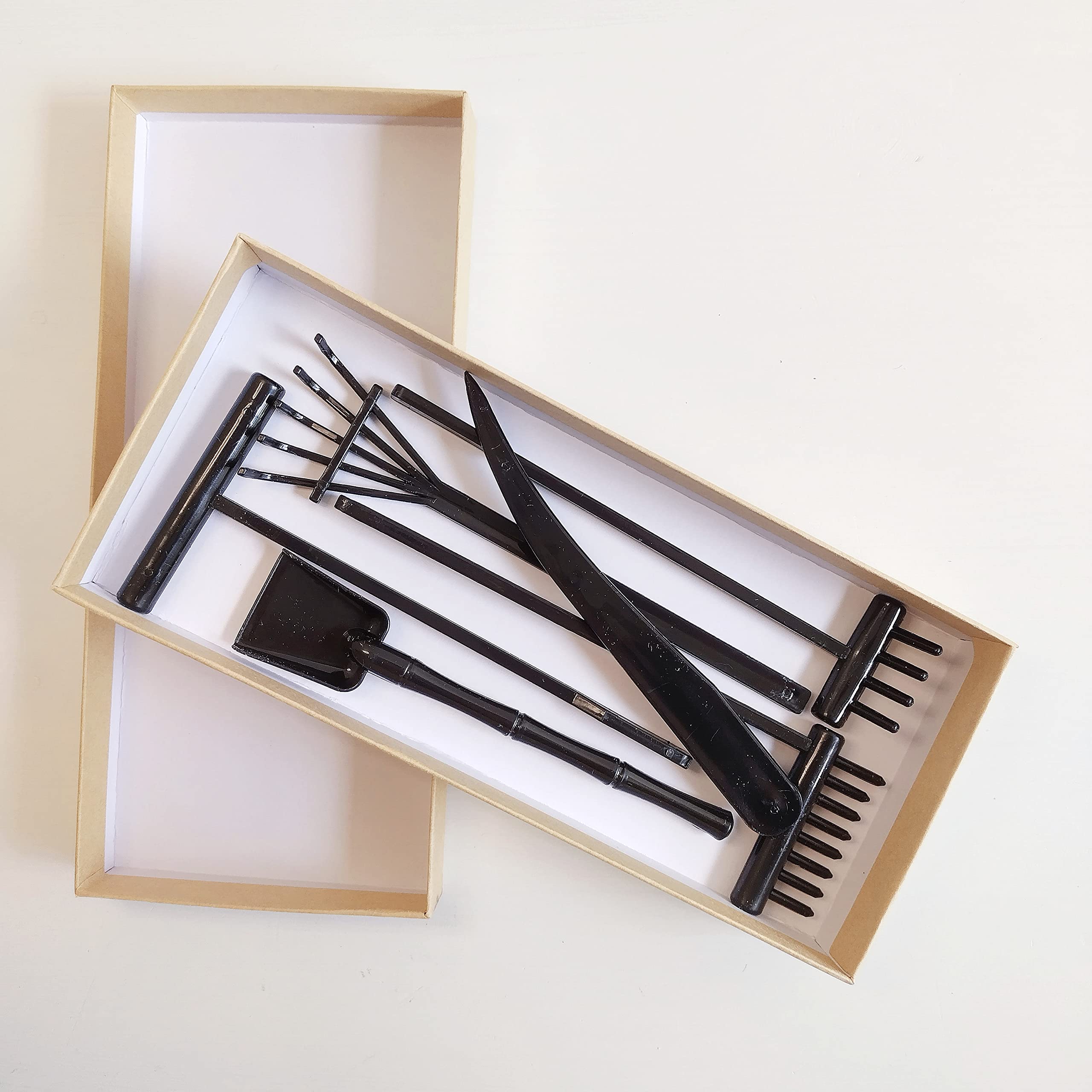 ZEN&TAO Japanese Mini Zen Garden Tool Kit Set Six Pieces Stylish Design Easy to Clean Mould Free Sturdy and Functional Perfect Match for DIY Mini Zen Garden (Plastic - Black)