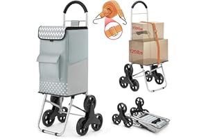 WINKEEP Shopping Cart, Super Loading Stair Climber 220 lbs Capacity, Grocery Foldable Trolley with Extra Large Shopping Bag Laundry Utility Cart with Adjustable Bungee Cord (Gray)