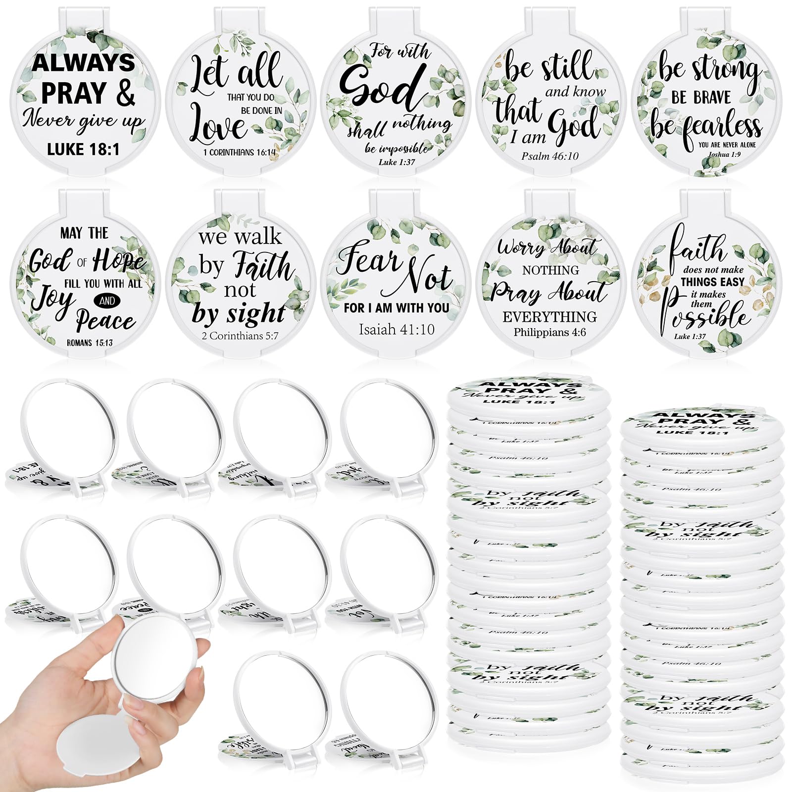 80 Pcs Christian Compact Mirrors Bulk, Christian Party Favors Religious Gifts for Women, Folding Compact Mirrors with Bible Gifts for Christmas