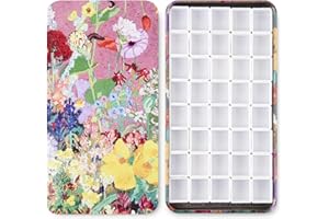 QIANSHAN 40Pcs Empty Half Pans with Magnetic Stripe Watercolor Paint Travel Tin Palette Case, Artist Paints Half Pan Kits for DIY Watercolor Oils or Acrylics Painting Art Drawing Oil Painting Flowers