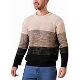 Granfee Mens Crewneck Sweater Casual Slim Fit Long Sleeve Striped Color Block Soft Thermal Knitted Pullover Sweaters