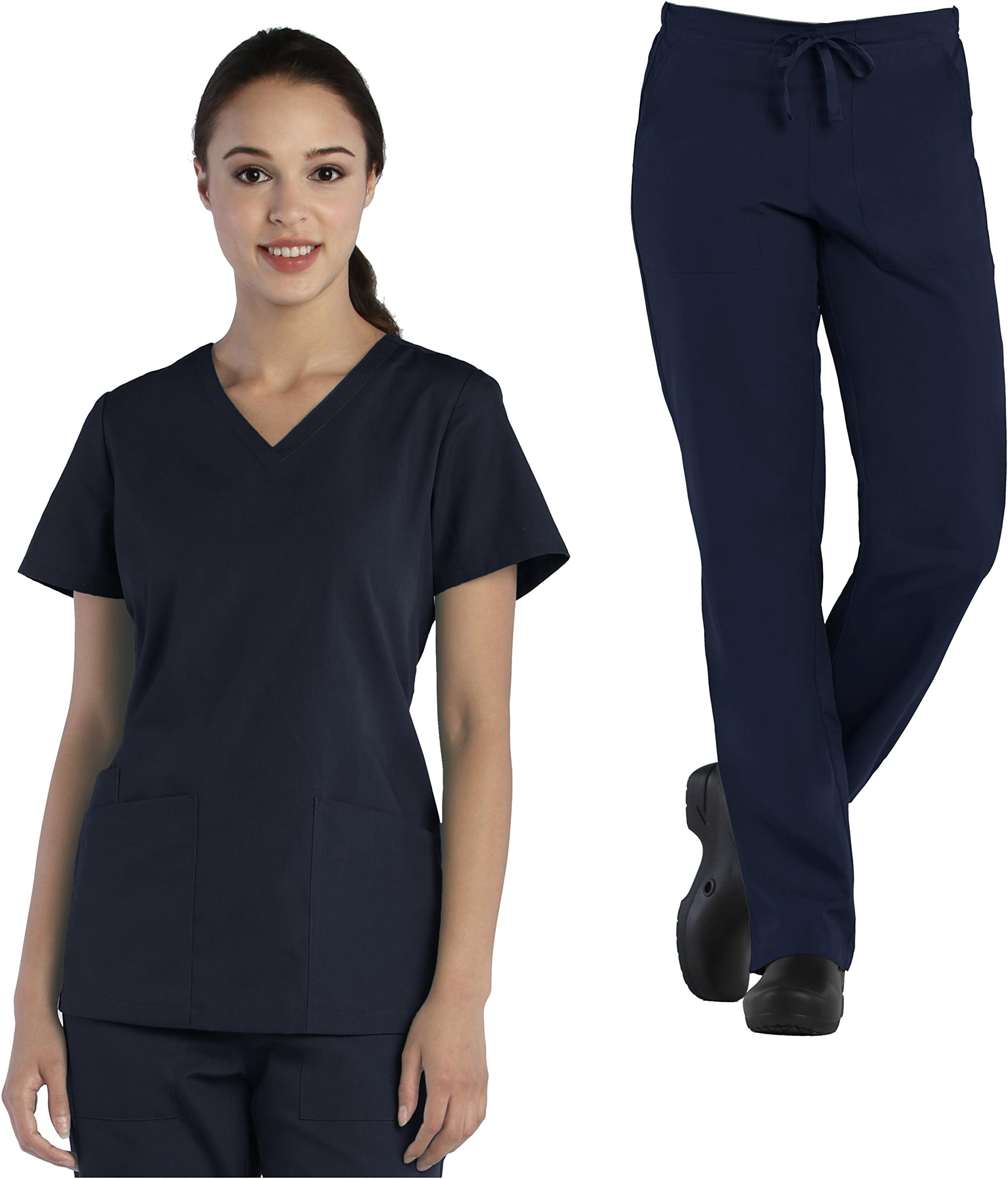 Tru Basic Womens V-Neck Top 10102 & Half Elastic Drawstring Pant 90102 Scrub Set