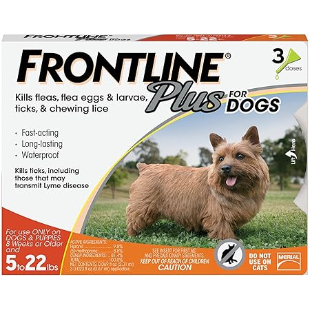 Merial Frontline Plus Flea and Tick Control for 5-22 Pound Dogs and Puppies, 3-Pack