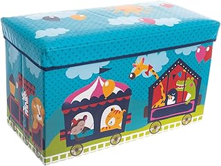 Bieco Aufbewahrungsbox mit Deckel Kinder Zirkus, faltbar, Sitzhocker mit Sitzgelegenheit, und Polsterung, Spielzeugkiste mit Stauraum, Sitztruhe, Jungen & Mädchen, 66 L, Belastbar bis 80 Kg, türkis