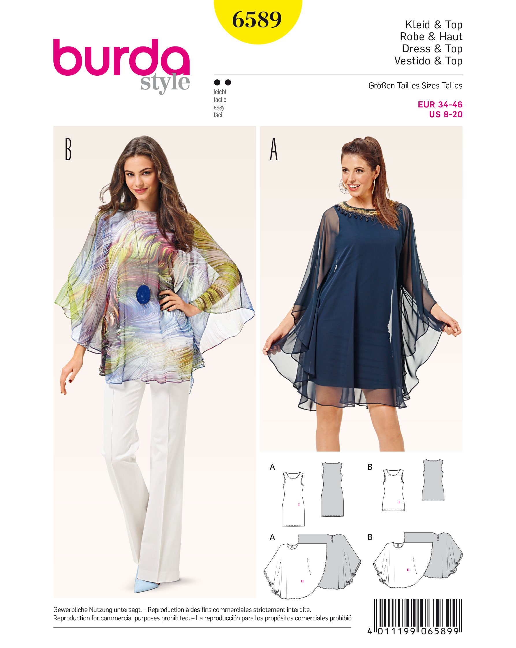 Burda Style Sewing Pattern B6589 Misses' Dress & Top