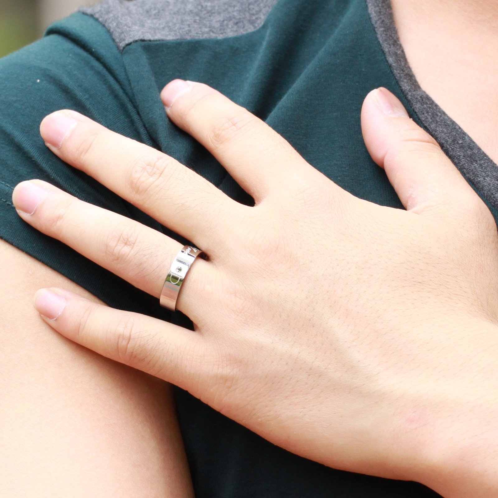 LAVUMO His Her Engagement Matching Couple Rings Stainless Steel Promise Wedding Anniversary Band Lock Key (His, 9)