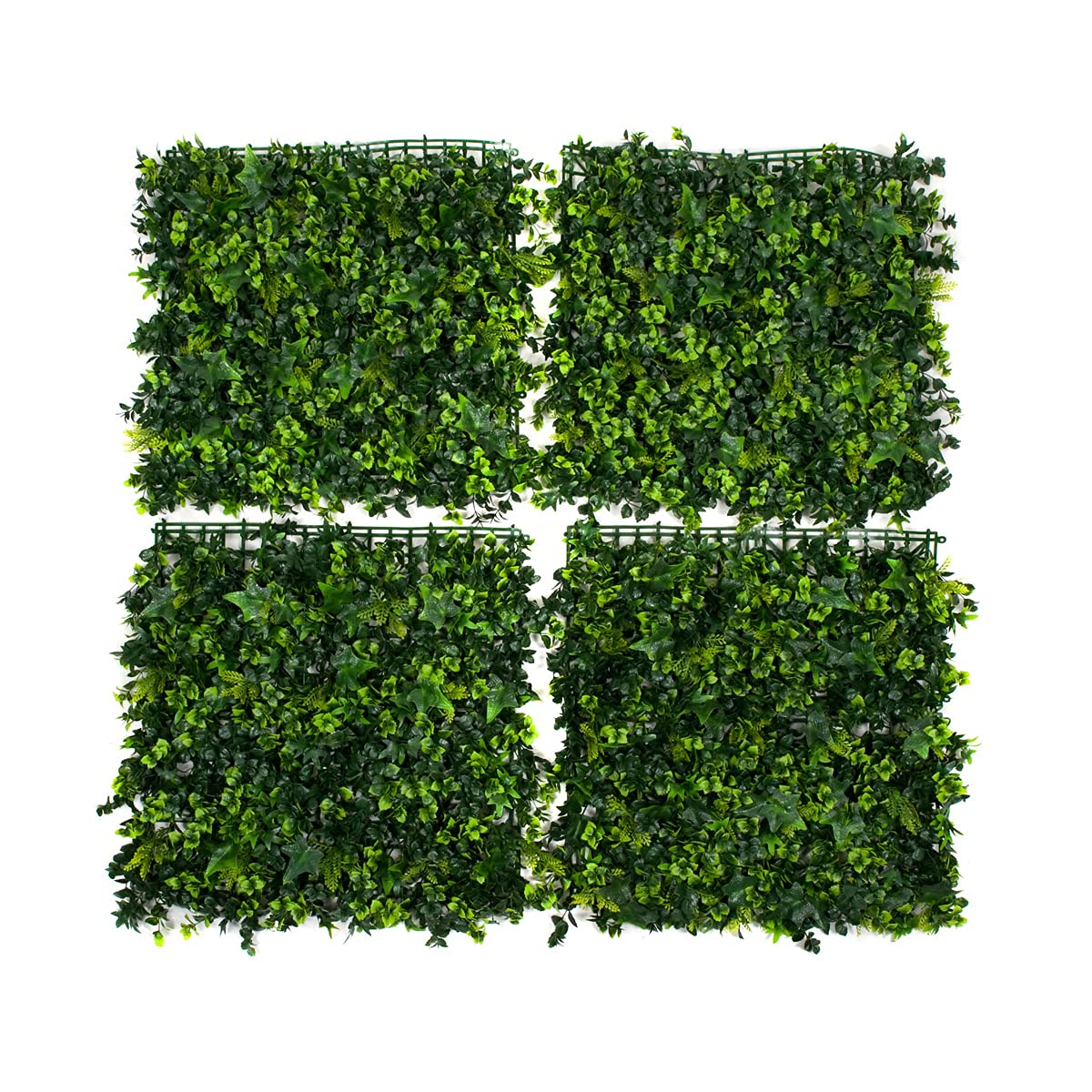 Artificial Green Wall Hedge with Mixed Leaf & Ivy Type Foliage (Pack of 4) - UV Stable Vertical Garden