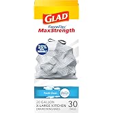 Glad ForceFlex MaxStrength XL Trash Bags, 20 Gal, Fresh Clean, 30 Ct (Package May Vary)