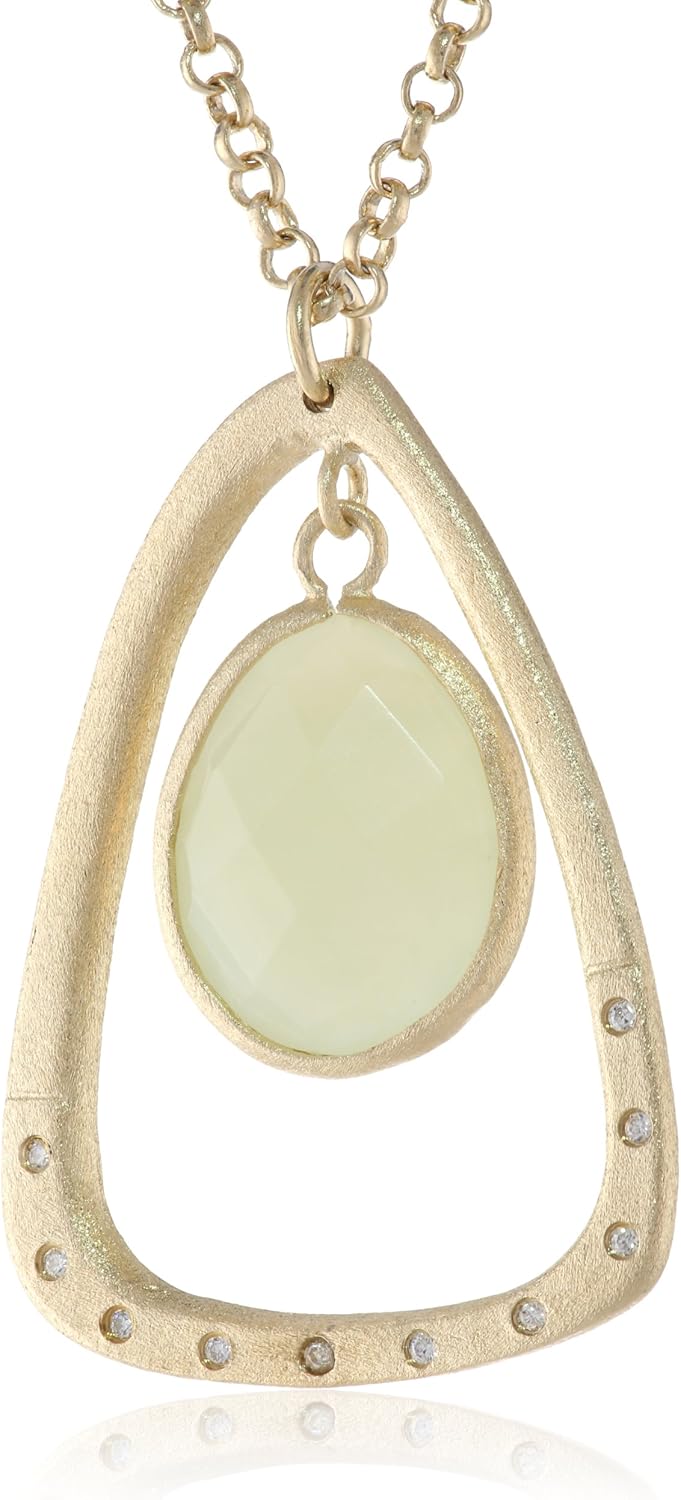 Goldtone Light Green Jade Pendant Necklace, 34" Jade