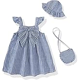 Renotemy Infant Baby Girl Dresses Summer Outfits Casual Cotton Linen Sundress with Hat Toddler Clothes for Girls 3Months-3T