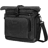 MOSISO Camera Crossbody Shoulder Messenger Bag, DSLR/SLR/Mirrorless Photography Canvas Camera Case with Expandable Roll Top Compartment Compatible with Canon/Nikon/Sony Camera and Lens, Black