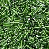 Glass Bugle Beads Penta Angel 1100Pcs /50g Mini Long Tube Seed Beads 2×6mm Small Craft Loose Spacer Beads for Earring Bracelets Necklace Waist Beads Jewelry Making (Dark Green)