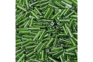 Glass Bugle Beads Penta Angel 1100Pcs /50g Mini Long Tube Seed Beads 2×6mm Small Craft Loose Spacer Beads for Earring Bracelets Necklace Waist Beads Jewelry Making (Dark Green)