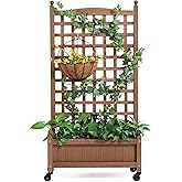Yaheetech Planter Box with Trellis 50" Rolling Raised Garden Bed on Wheels | Rolling planter with trellis supports climbing vines &amp; flowers. Moves easily on wheels. Great for privacy fence planter.