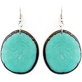 Tagua Earrings Aquamarine Chips Handmade Fair Trade, LIghtweight, by Florama Natural Jewelry