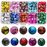 KINGSHINE 200pcs Glass Craft Beads for Jewelry Making, 8mm Round Lampwork Glass Beads in Ink Patterns Bracelet Bead Making Kit for Adults and Necklaces Earrings Supplies