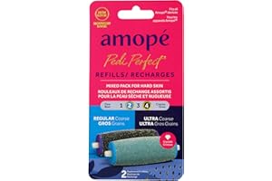 Amope Pedi Perfect Electric Callus Remover Foot File Roller Head Refills, with Diamond Crystals, Removes Hard & Dead Skin, Mixed Pack for Hard Skin, 1 Regular Coarse & 1 Ultra Coarse Refill – 2 Count