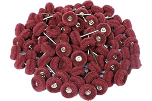 HIQALTY 100pcs 1" Abrasive Wheel Buffing Polishing Wheel Set for Rotary Tool, with 2.35mm Shaft for Rust Removal Deburring Metal Polishing Red 320#