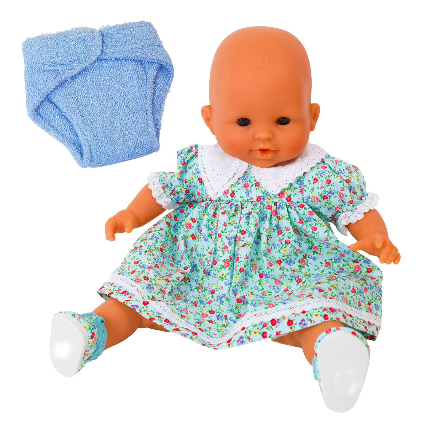 U.K Company Blue Flower Party Dress and Blue Terry Nappy Set to fit 43cm Dolls Such As Baby Annabell , Ellie Smiles and Tiny Treasures, Doll and Shoes Not Included.