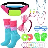 Fingertip WD 80s Costume Accessories, Neon Retro Kit for Party Halloween | Vintage Complete Kit, One-Size Adjustable, for 80s Theme Party, Halloween, and Retro Events