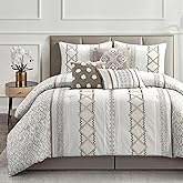 LANCO MODERN LIFESTYLE Taupe King Comforter Set, 7 Pieces All Season Bedding Sets in a Bag with Geometric Terry Embroidered Comforter, Bed Skirt, Pillow Shams and Decorative Pillows