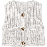UEU Womens Chunky Sweater Vest Button Down Sleeveless Cardigan V Neck Crop Crochet Knit Tops 2025 Fashion Trendy Clothes